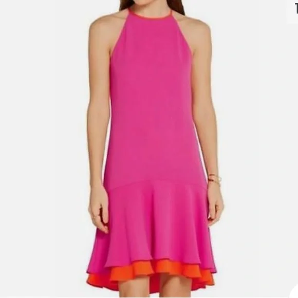 Like new DIANE VON FURSTENBERG KERA COMBO VIVID PINK ORANGE DRESS - Picture 12 of 16